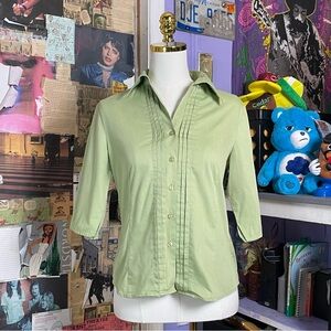 Sage Green Button-Up Blouse with Pintuck Detail